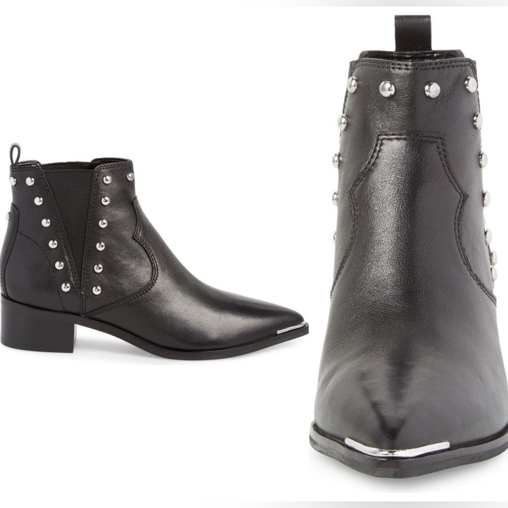 Marc Fisher LTD Yentia Black Studded Leather Chelsea Ankle Boot Size‎ 7.5